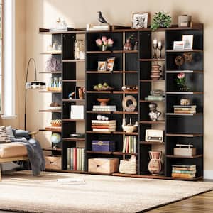 Eulas 59 in. Tall Black and Brown Wood Bookcase, 8-Shelf Bookshelf with 21 Open Display Shelf