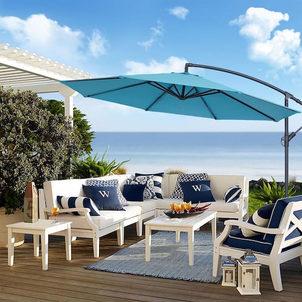 10 ft. Round Outdoor Patio Cantilever Offset Umbrellas in Lake Blue