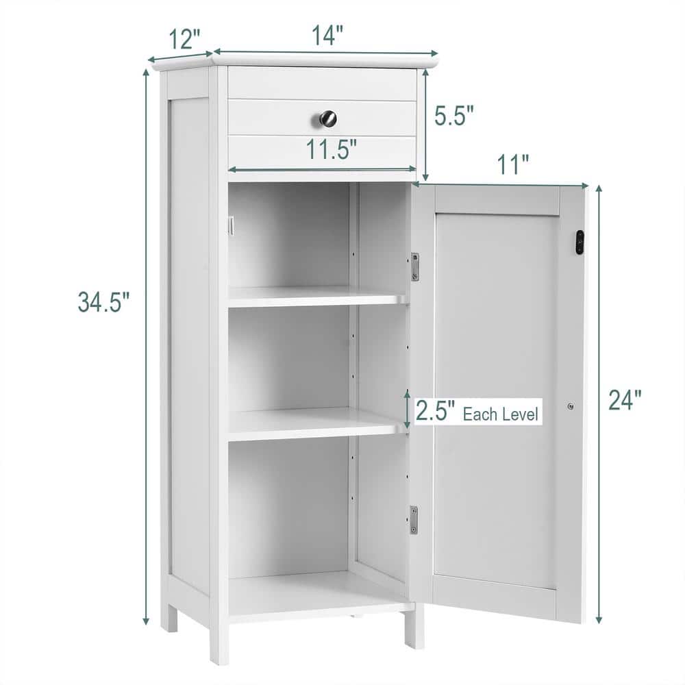 Abilene White MDF Living Room Storage Cabinet with Drawer & Shelves