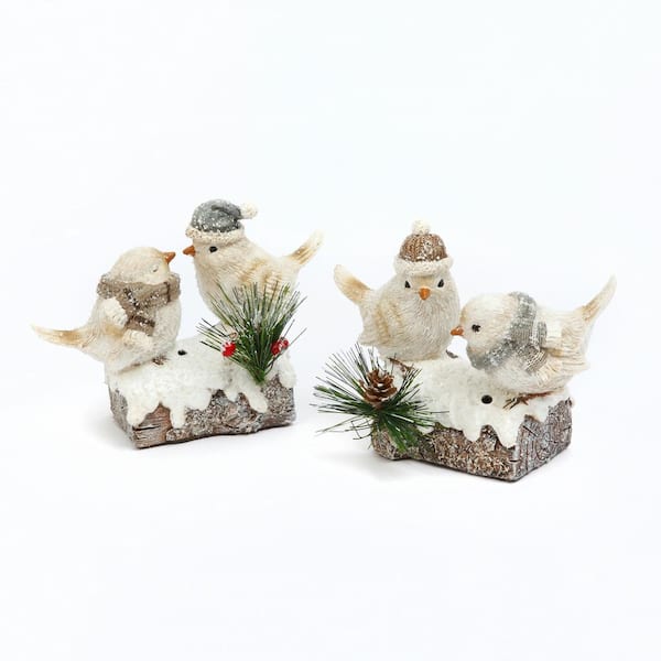 GERSON INTERNATIONAL 4 .9 in. H Chirping Snowbirds on Log (Set of 2)