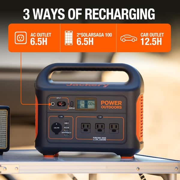 Jackery Explorer 1000 Portable Power Station, 1002Wh Capacity with 3x1000W  AC Outlets, Solar Generator for Home Backup, Emergency, Outdoor Camping