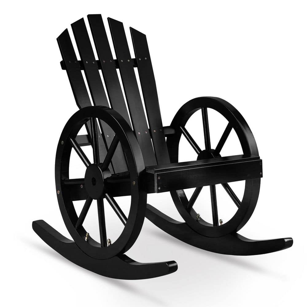 Karl home 23.5 in. Wagon-Inspired Black Solid Wood Outdoor Rocking ...