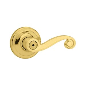 Lido Polished Brass Privacy Bed/Bath Door Handle Featuring Microban Antimicrobial Technology with Lock