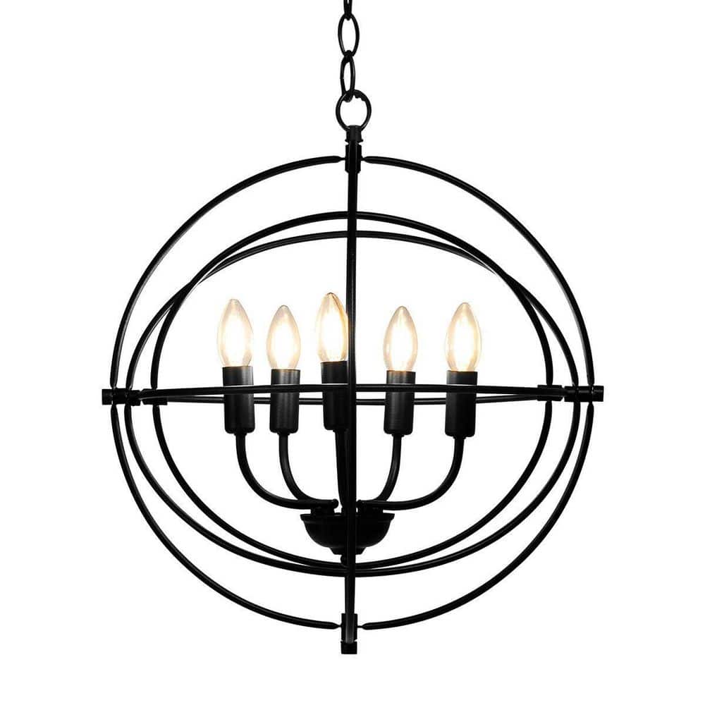 20 in. 5-Light Black Metal Chandelier with Pivoting Interlocking Rings price history on PriceWatchPro