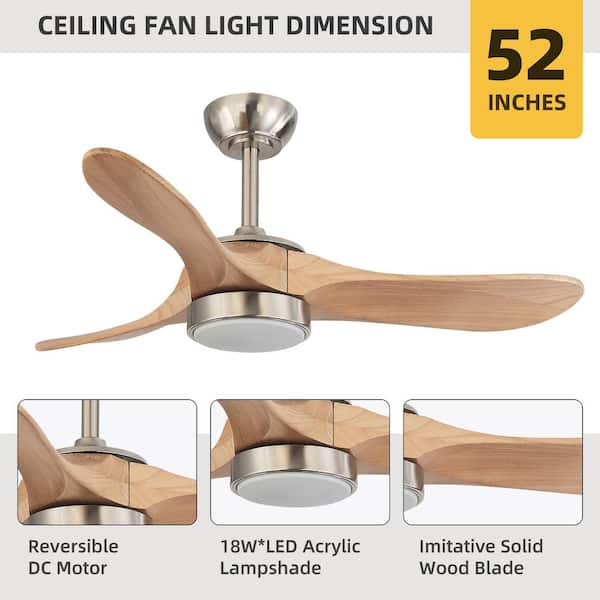 FestaLed 52'' Ceiling Fans with Light and Remote Control, Modern Brown Ceiling Fan with 3 Blades for Bedroom, Living Room 52FSD-3Y-FM - The Home Depot
