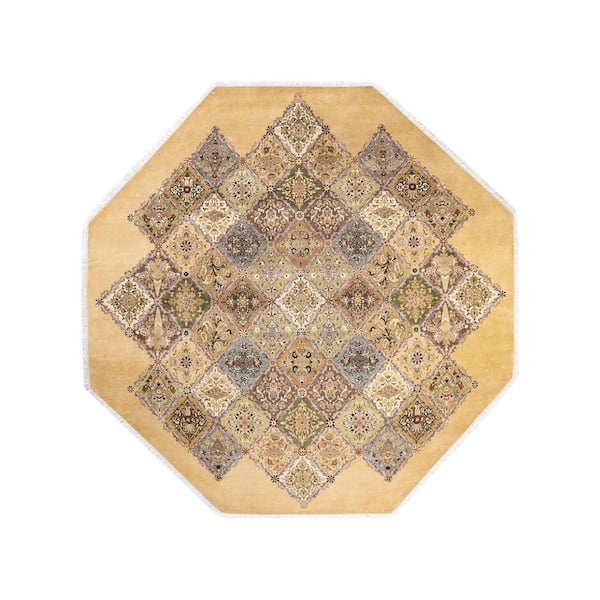 Mogul Yellow 9 x 12 Oriental Wool Indoor Area Rug