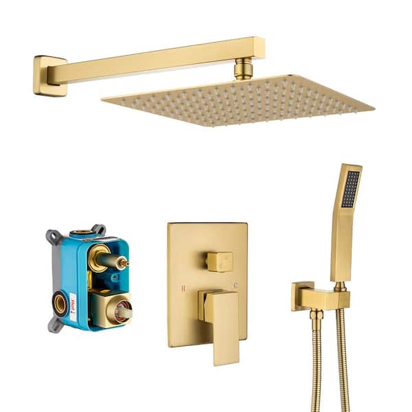 RAINLEX Single-Handle 1-Spray 10 in. Shower Head Square High Pressure Shower Faucet in Gold Color (Valve Included)