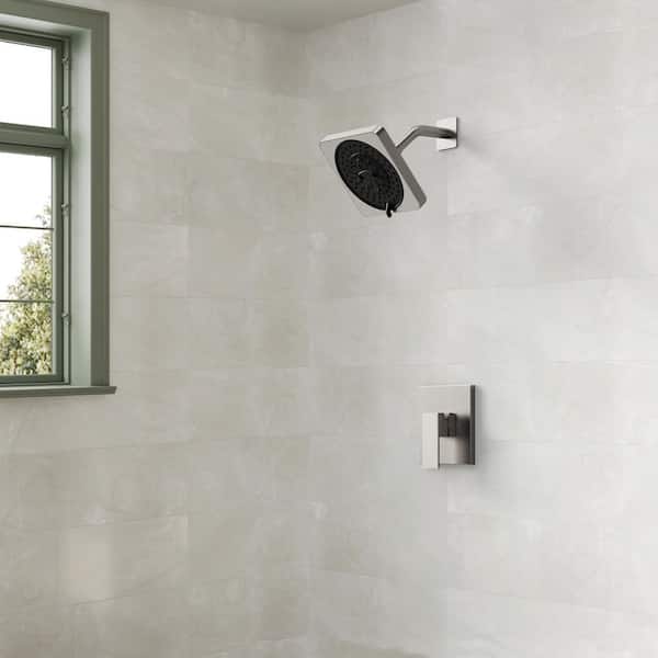 Square 7 in. 1-Handle 7-Spray Shower Faucet 2.5 GPM with Pressure Balance Valve in Brushed Nickel