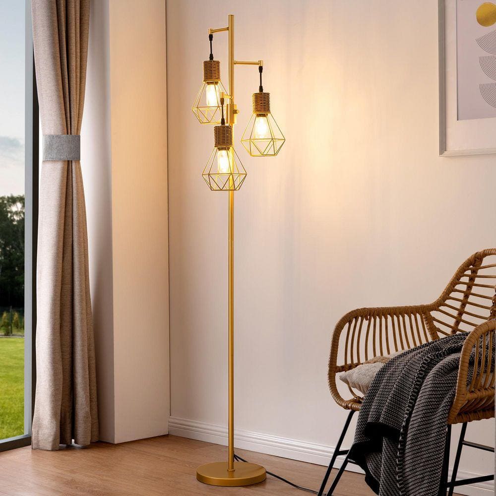 EDISHINE 65 in. Gold 3-Light LED Edison Bulbs Smart Dimmable