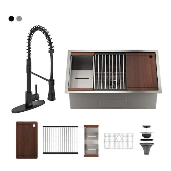 CASAINC Stainless Steel Sink 30 In. Single Bowl Undermount Workstation ...