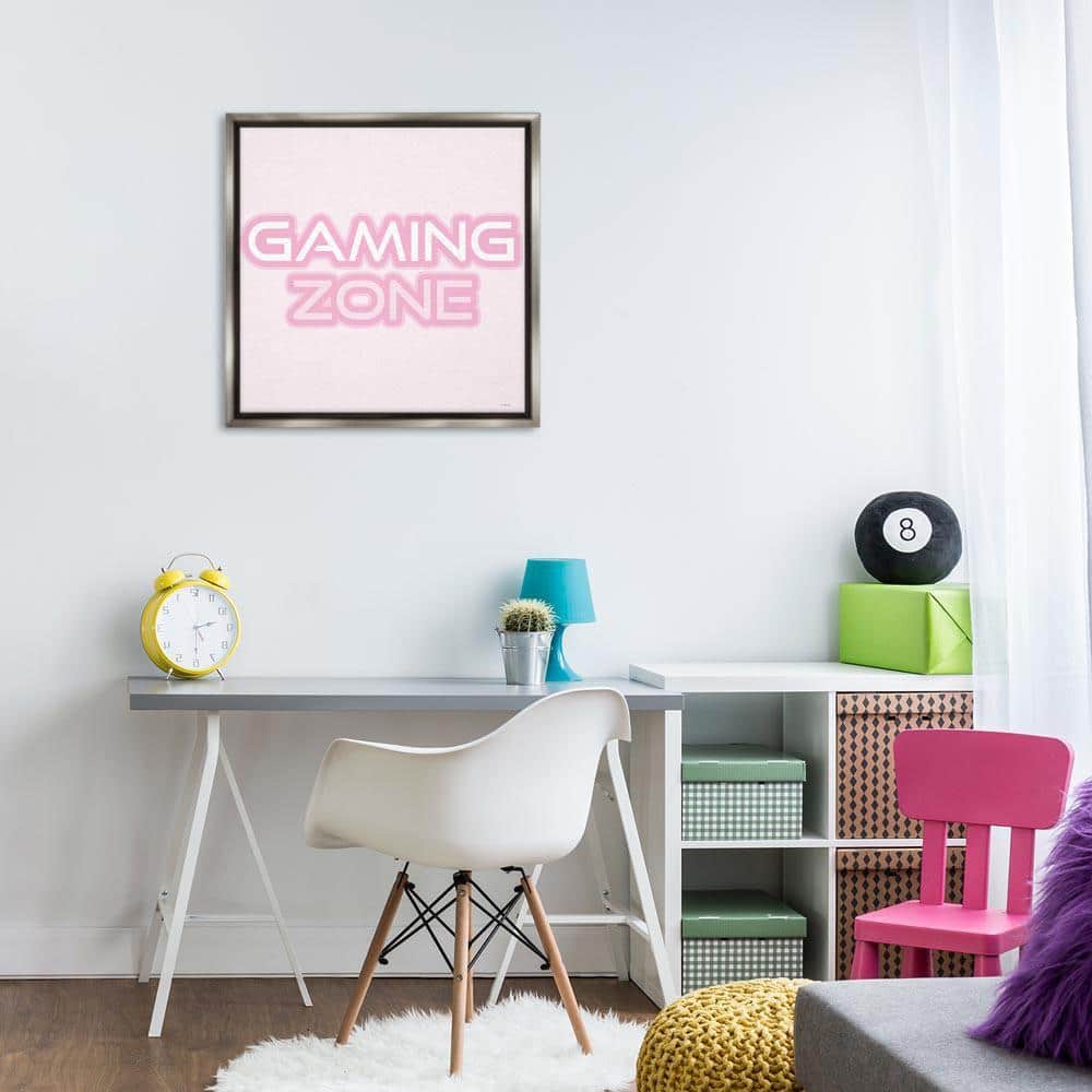 Pastel Pink Gaming Zone by Yass Naffas Designs Gray Floater Frame Typography Graphic Art Print 25 in. x 25 in.