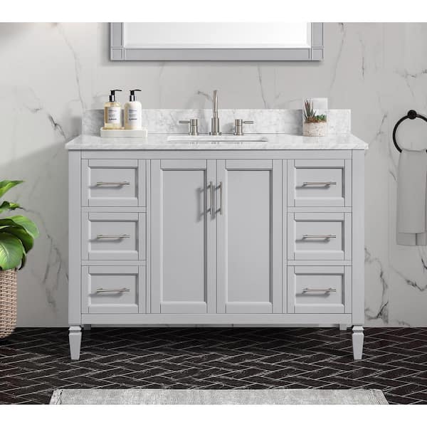 Home Decorators Collection Stockham 49 in. W x 22 in. D x 35 in. H Single Sink Freestanding Bath Vanity in Chilled Gray with Carrara Marble Top