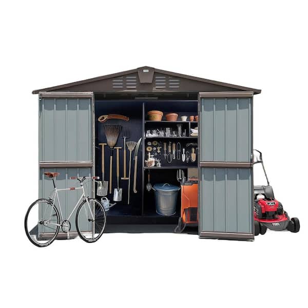 8.2 ft. W x 6.2 ft. D Outdoor Storage Galvanized Metal Shed with Lockable Double Door, Brown(50.84 sq. ft. )