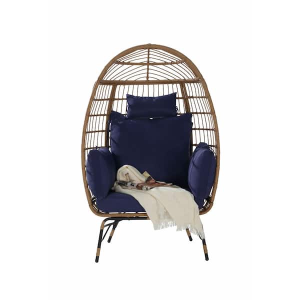 Unbranded Steel Patio Swing Egg Chair with Dark Blue Cushion