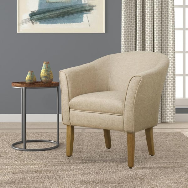 Homepop Chunky Barrel Shaped Flax Brown Textured Accent Chair