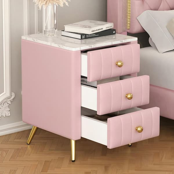 Harper & Bright Designs Pink Wooden 3-Drawer 16.3 in. W Velvet