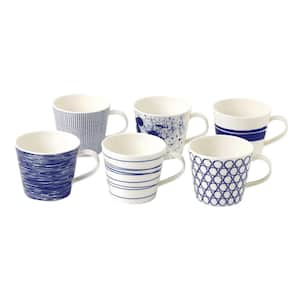 Pacific Mixed Patterns 15 fl. oz. Blue and White Porcelain Mug (Set of 6)