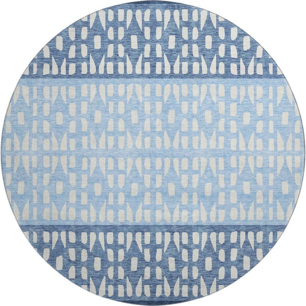 Addison Rugs Mayfield Premium Machine Washable Abstract AMF964 Blue 8 ft. x 8 ft. Round Rug
