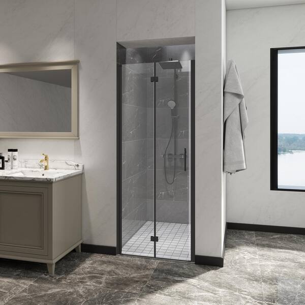 FORCLOVER 30 in. W to 31-3/8 in. W x 72 in. H Bi-Fold Frameless Shower Door in Chrome with Clear Glass