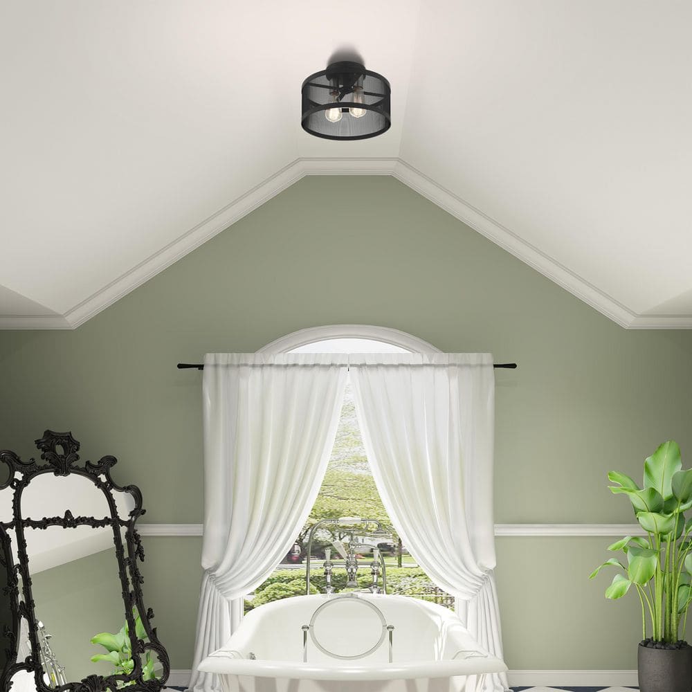 Black and Brushed Nickel 2-Light Drum Semi-Flush Mount
