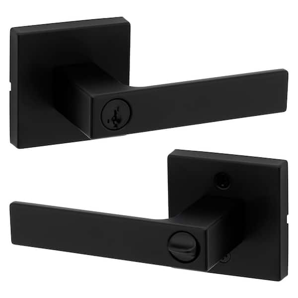 Kwikset Singapore Square Matte Black Keyed Entry Door Handle with