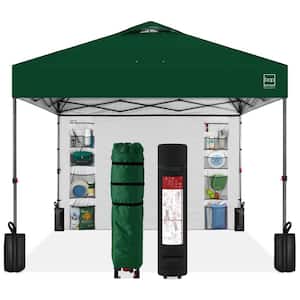 10 ft. x 10 ft. Forest Green Easy Setup Pop Up Canopy Portable Tent w/1-Button Push, Side Wall, Case