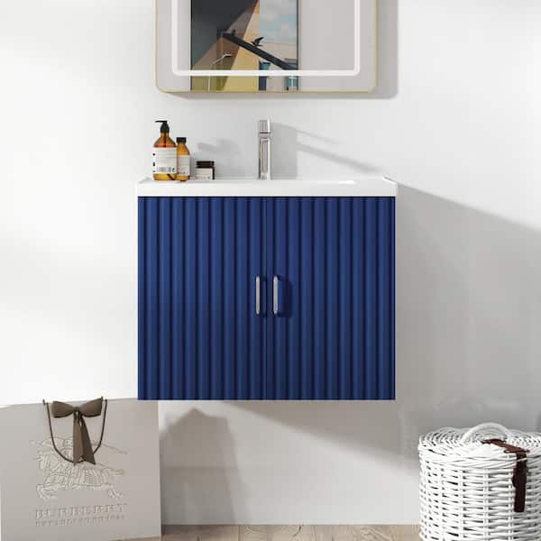 Staykiwi 23.6 in. W x 17.7 in. D x 18.7 in. H Single Sink Wall Mounted Bath Vanity in Blue with White Ceramic Top