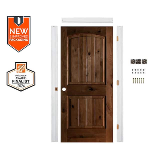 Krosswood Doors Assembly Required 32 in. x 80 in. Alder Right-Hand Provincial Stain V-Groove Single Interior Door Kit w/Separate Jamb