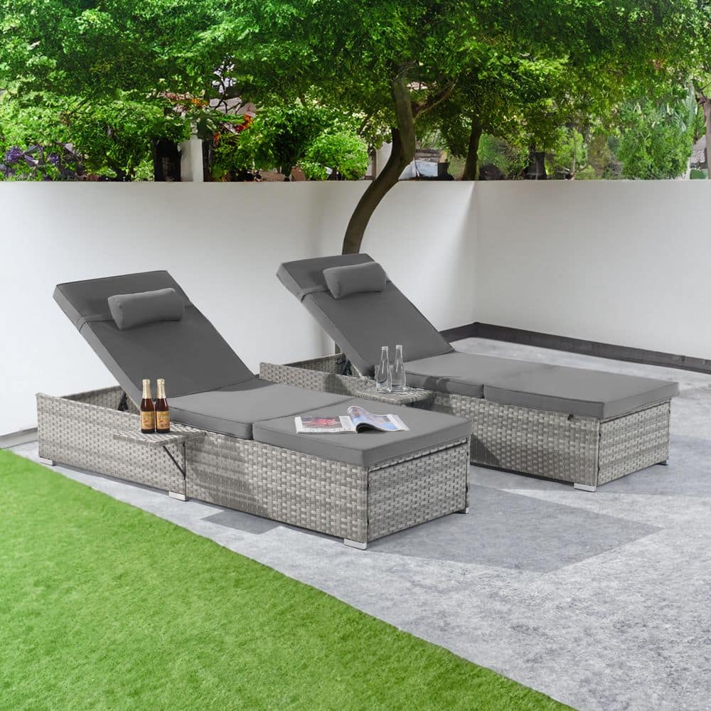 2-piece Patio Chaise Lounge Chairs, Rattan Reclining Chair Adjustable Backrest with Gray Cushion price history on PriceWatchPro