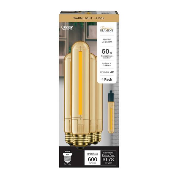 Feit Electric 60-Watt Equivalent T10L Dimmable Straight Filament