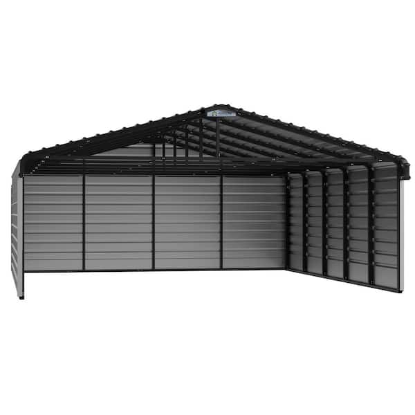 Arrow 20 ft. W x 24 ft. D x 7 ft. H Eggshell Galvanized Steel Carport with 3-sided Enclosure