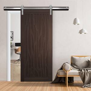 42 in. x 84 in. Howl at the Moon Sable Wood Sliding Barn Door with Hardware Kit in Stainless Steel