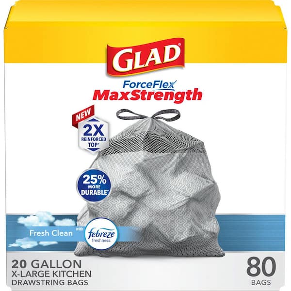 ForceFlex MaxStrength 20 Gal. Drawstring X-Large Kitchen Fresh Clean Scent with Febreze Trash Bags (80-Count)