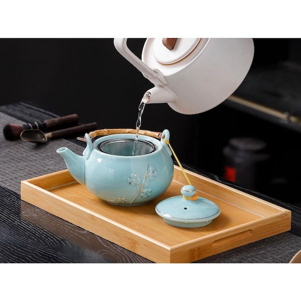 JFVKAF Tea Set with 1 Teapot 6 Tea Cups 1 Tray 1 Stainless Infuser