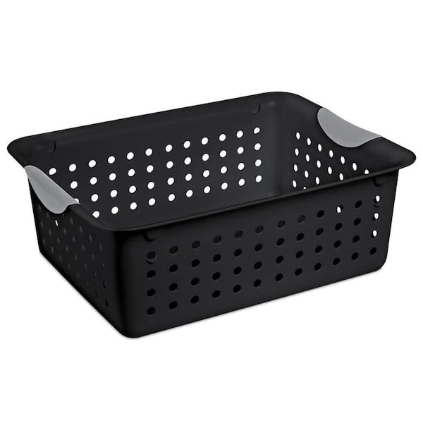 New Medium Plastic Ultra Storage Baskets/Containers With Handles Black 6-Pack 