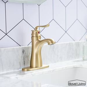 1.2 GPM Single Handle Single Hole Bathroom Faucet with Deckplate Included and Drain Kit Included in Brushed Gold