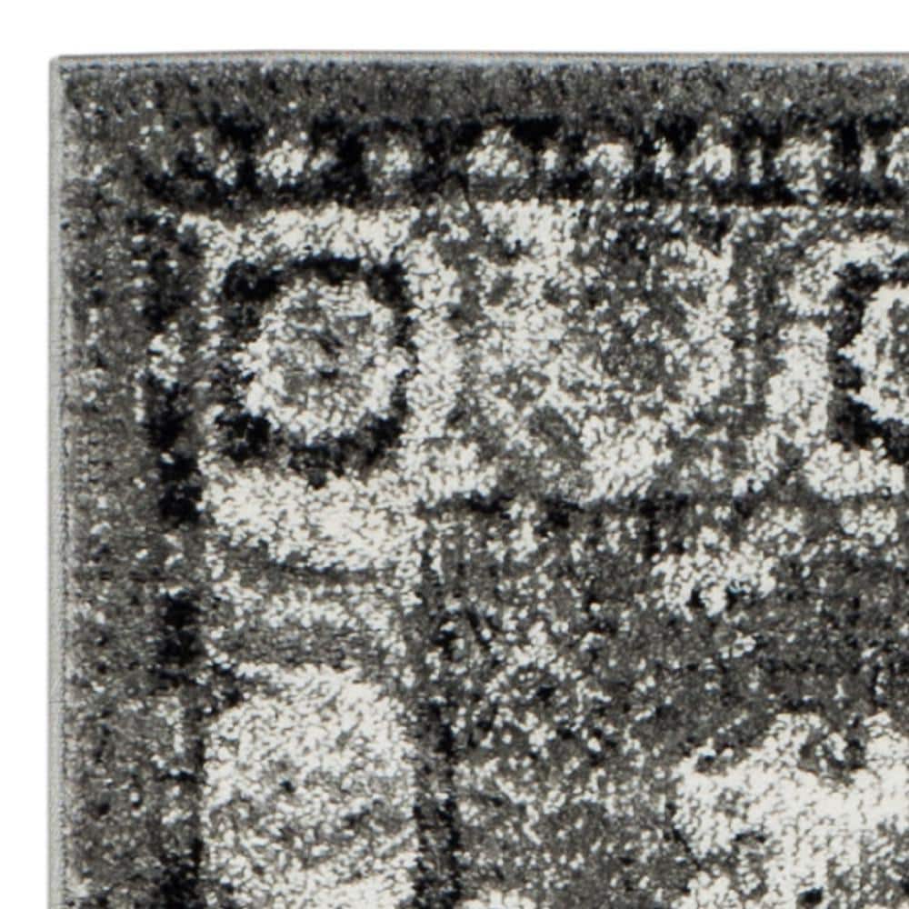 Gray Floral Synthetic Easy Care Runner Rug
