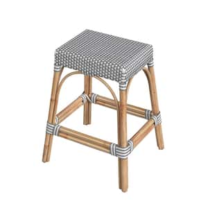 Robias 24.5 in. White and Gray Dot Backless Rectangular Rattan Counter Stool (Qty 1)