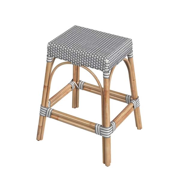 Butler Specialty Company Robias 24.5 in. White and Gray Dot Backless Rectangular Rattan Counter Stool (Qty 1)
