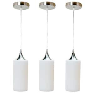 1-Light Cylinder Nickel Hand Blown Opaque Glass Shade Pendant (Pack of 3)
