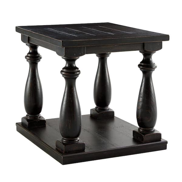 Benjara 26.88 in. Black Square Wood end table with Turned Legs and Open Bottom Shelf