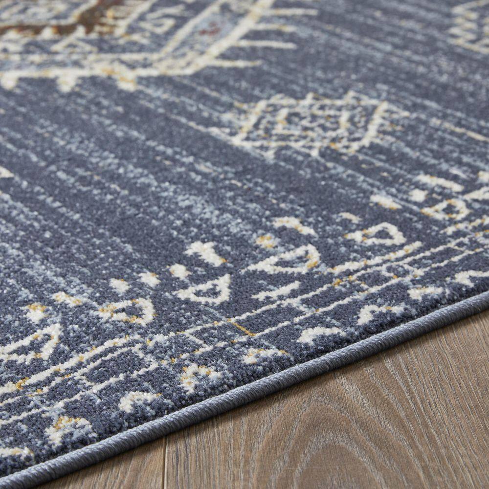 Blue Southwestern 5' x 7' Stain-Resistant Synthetic Area Rug