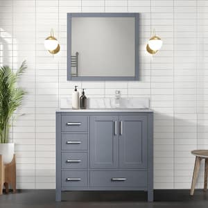 Jacques 36 in. W x 22 in. D Right Offset Dark Grey Bath Vanity, Carrara Marble Top, and 34 in. Mirror
