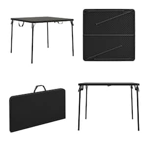 38.5 in. Fold in Half Steel Card Table with/Handle, Black, Indoor and Outdoor, Wheelchair Accessible
