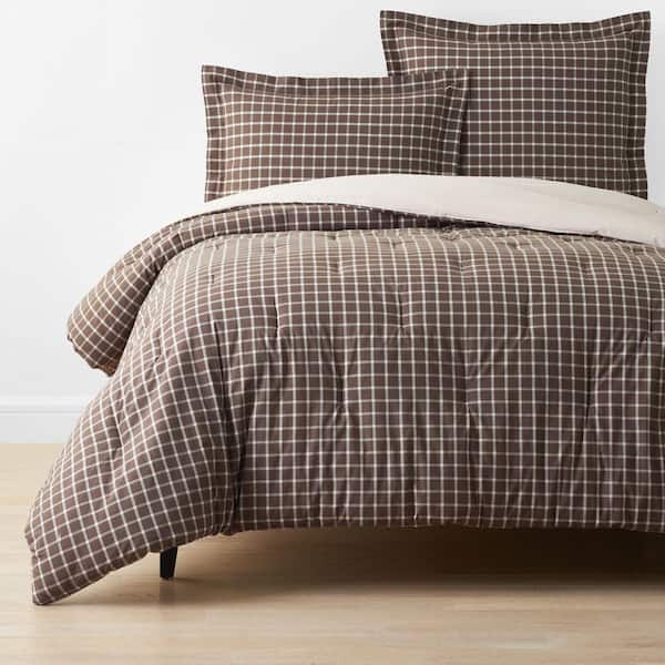 Company Cotton Windowpane Yarn-Dyed Brown Queen Cotton Percale Comforter