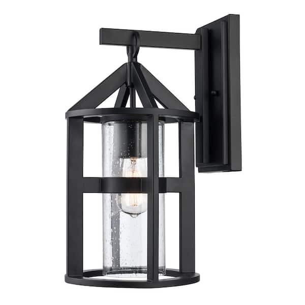 Bel Air Lighting Prado 18.5 in. 1-Light Black Outdoor Hardwired Wall Lantern Sconce with No Bulbs Included and Seeded Glass