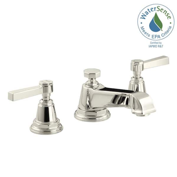 KOHLER Pinstripe 8 in. Widespread 2-Handle Bathroom Faucet with Lever Handles in Vibrant Polished Nickel