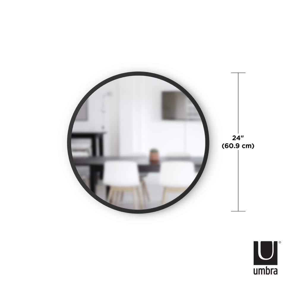 26'' Modern Black Round Wall Mirror with Rubber Frame