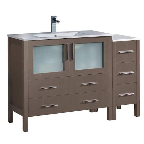 Fresca Torino 48 in. Bath Vanity in Gray Oak with Ceramic Vanity Top in White with White Basin