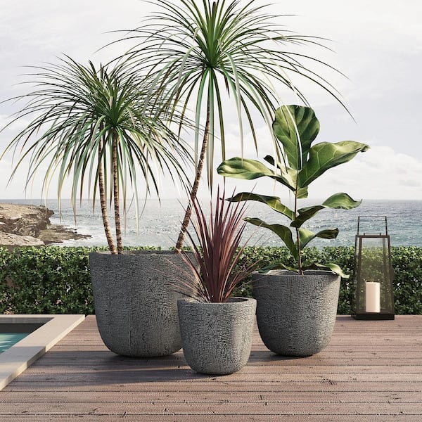Gray Magnesium/Concrete Oxide Round Floor Planter Sets with (3-Pack)